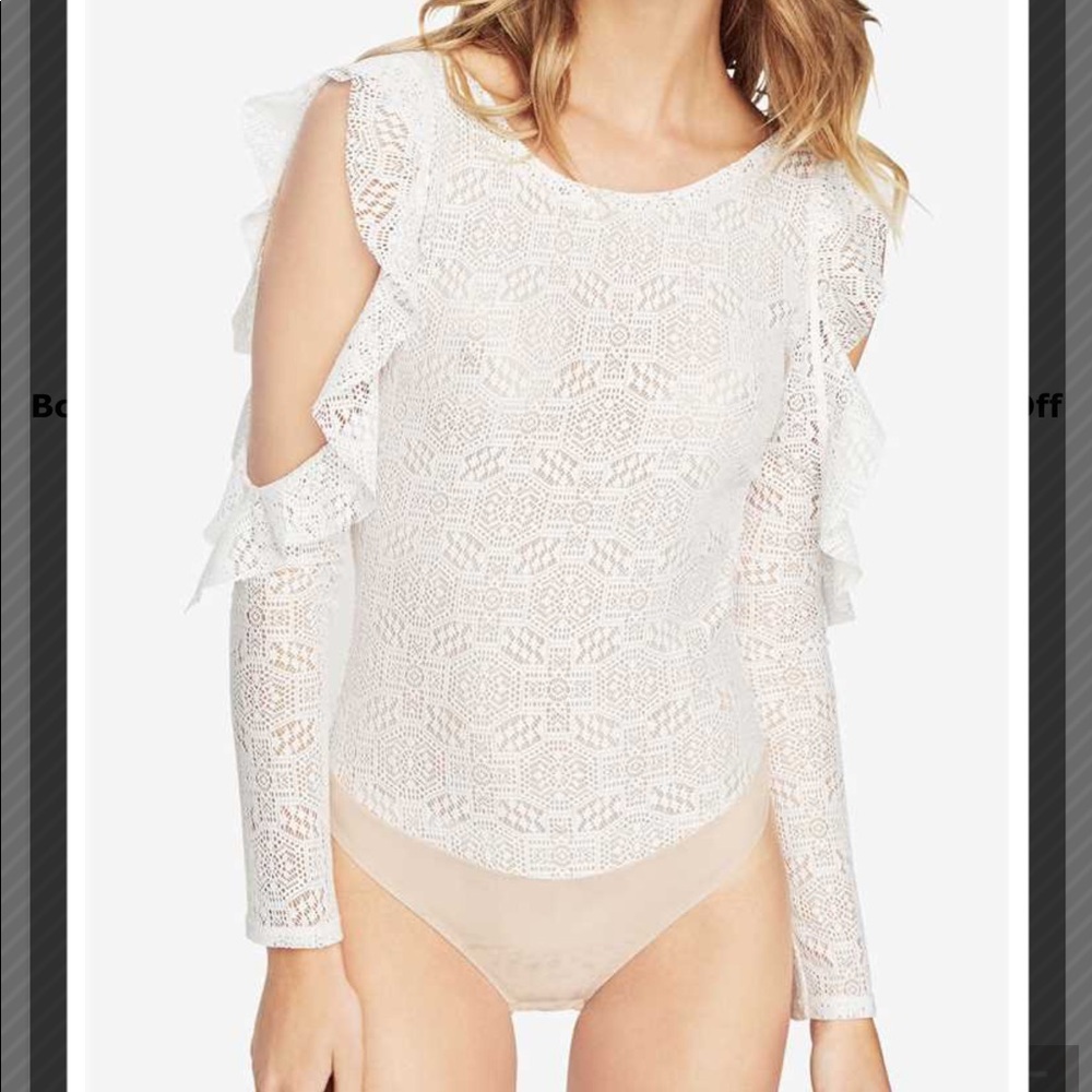 Bcbg Max Azria Anabella Lace Bodysuit White Top